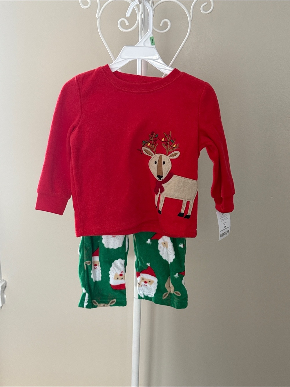 Carter's Red Reindeer & Green Santa PJ Set